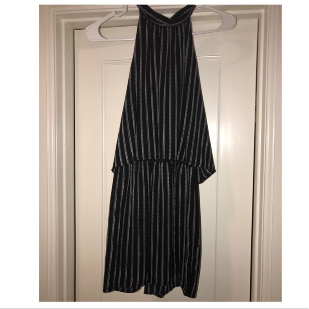 high neck striped romper